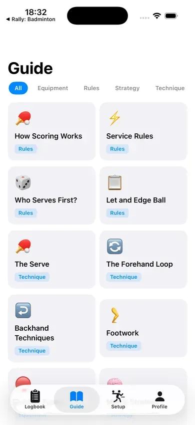 Learn table tennis in the app